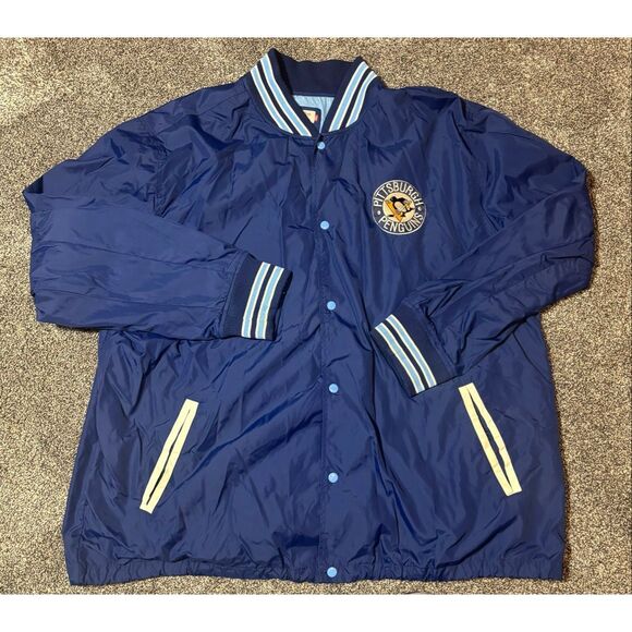 NHL Pittsburgh Penguins Jacket Mitchell & Ness 5XL Blue Worn - Picture 1 of 7
